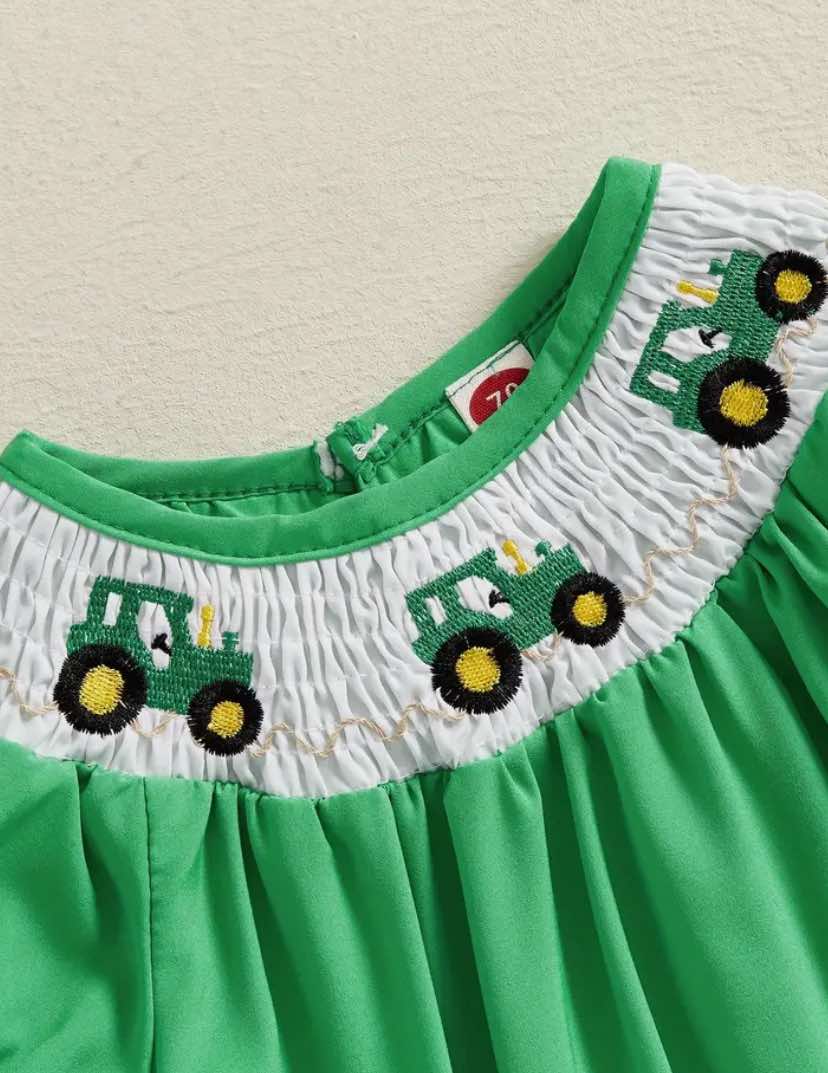 Green Tractor Romper