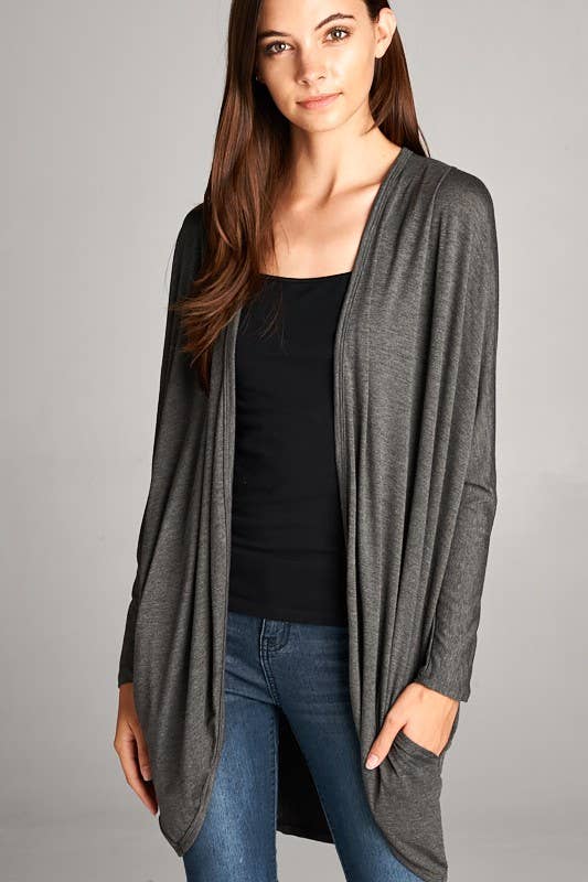 ETK-3762 Dolman Sleeves Draped Cardigan