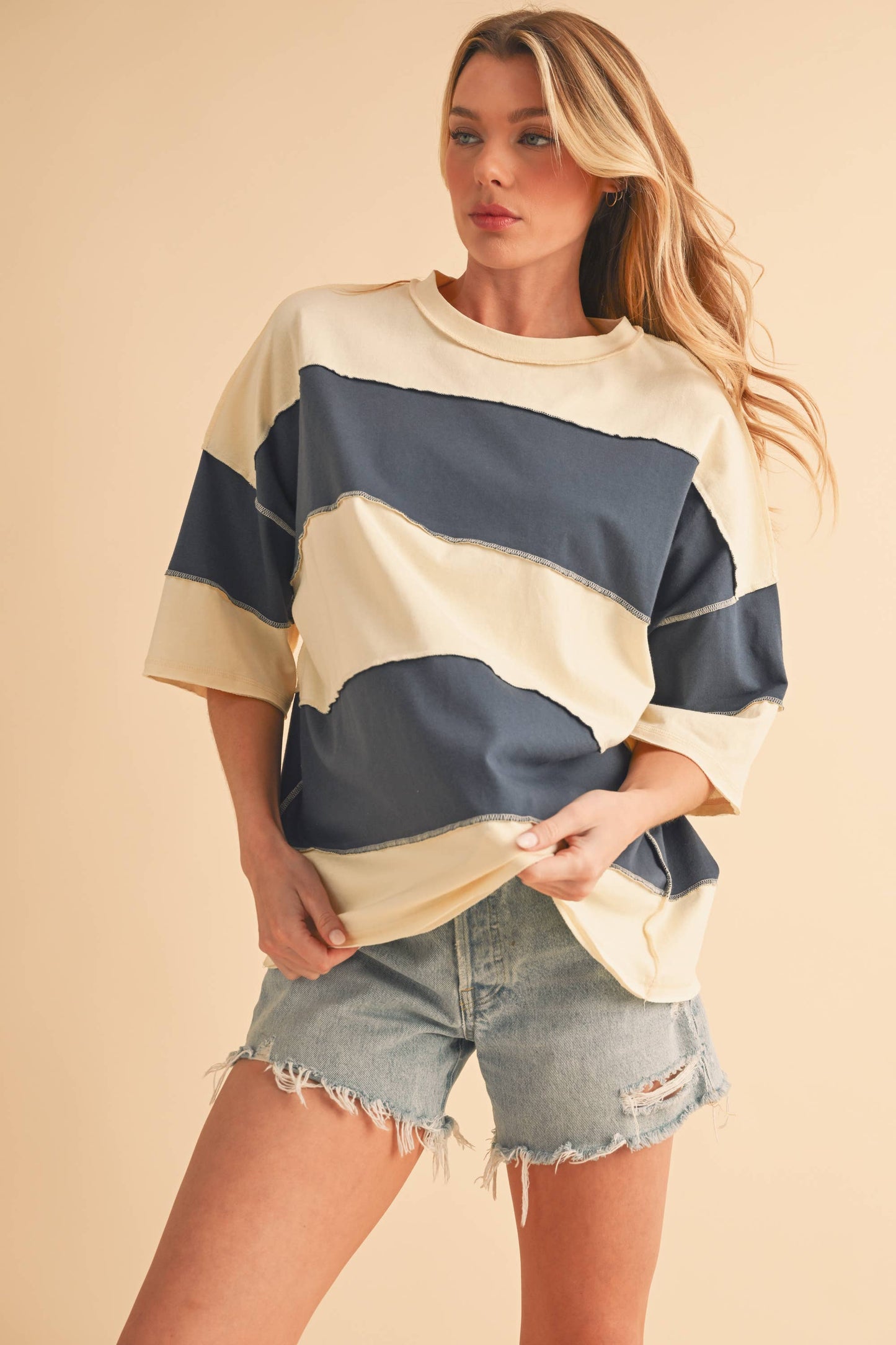 8417FN Polly Color Block Top