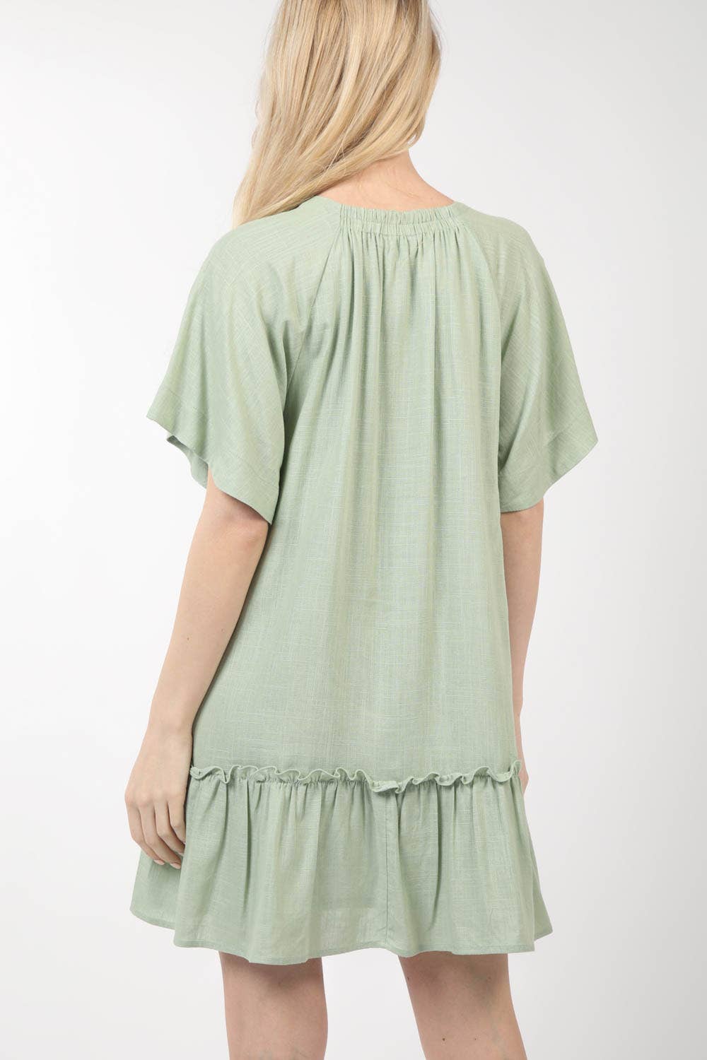 ND31313-Round Neck Comfy Woven Mini Dress