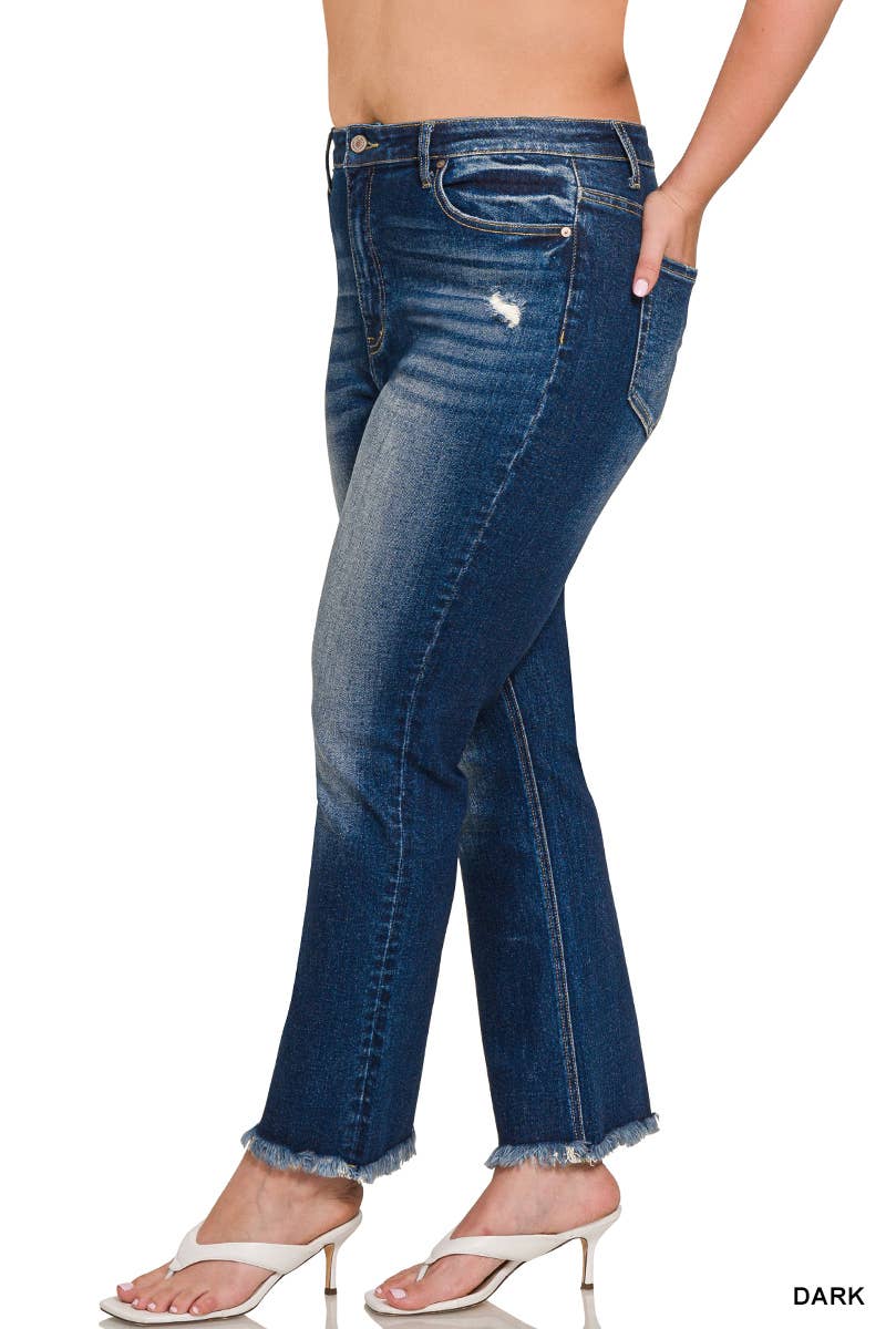 Plus High Rise Straight Raw Hem Cropped Denim Pants