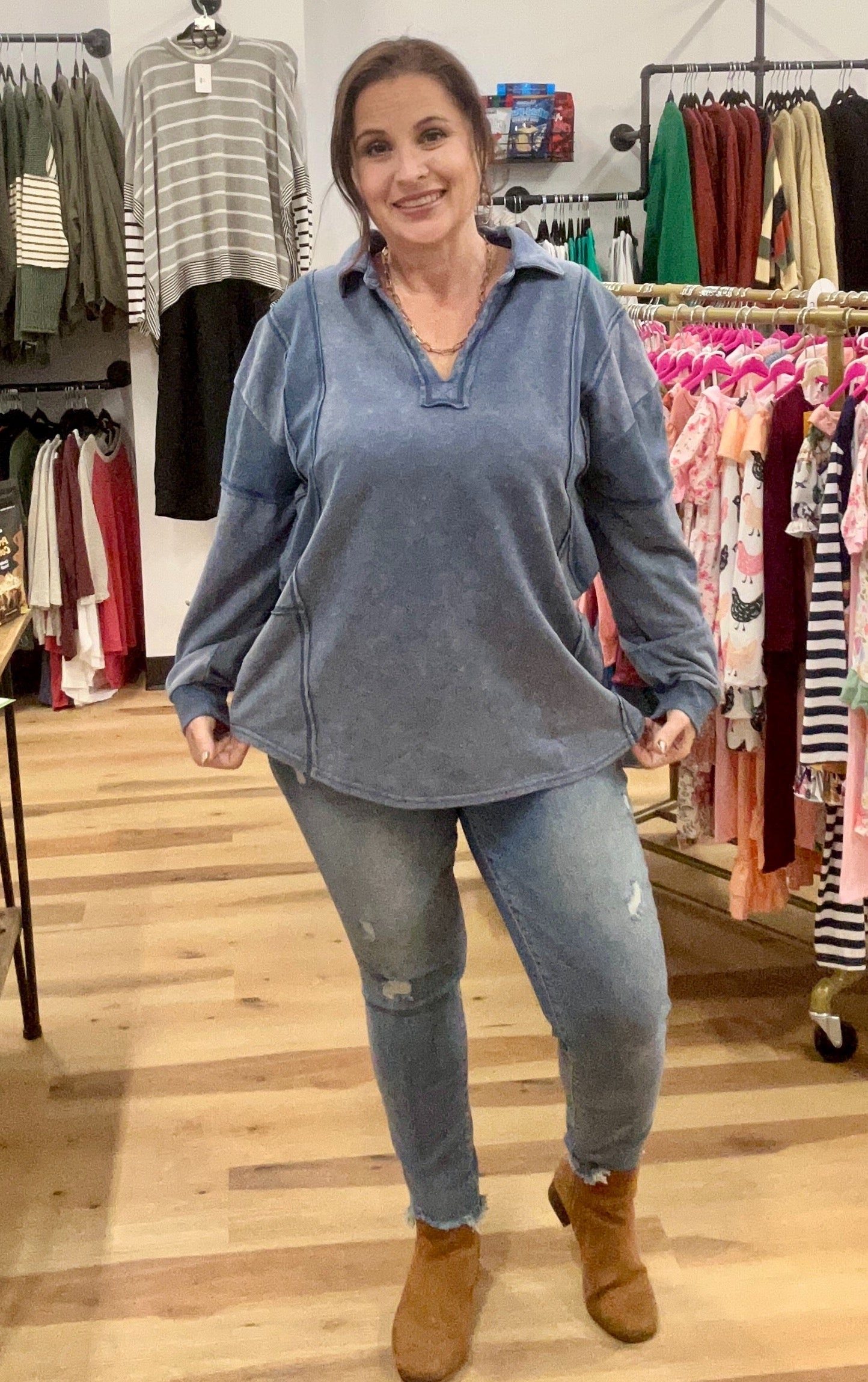 Mineral Washed Oversized French Terry Knit Top