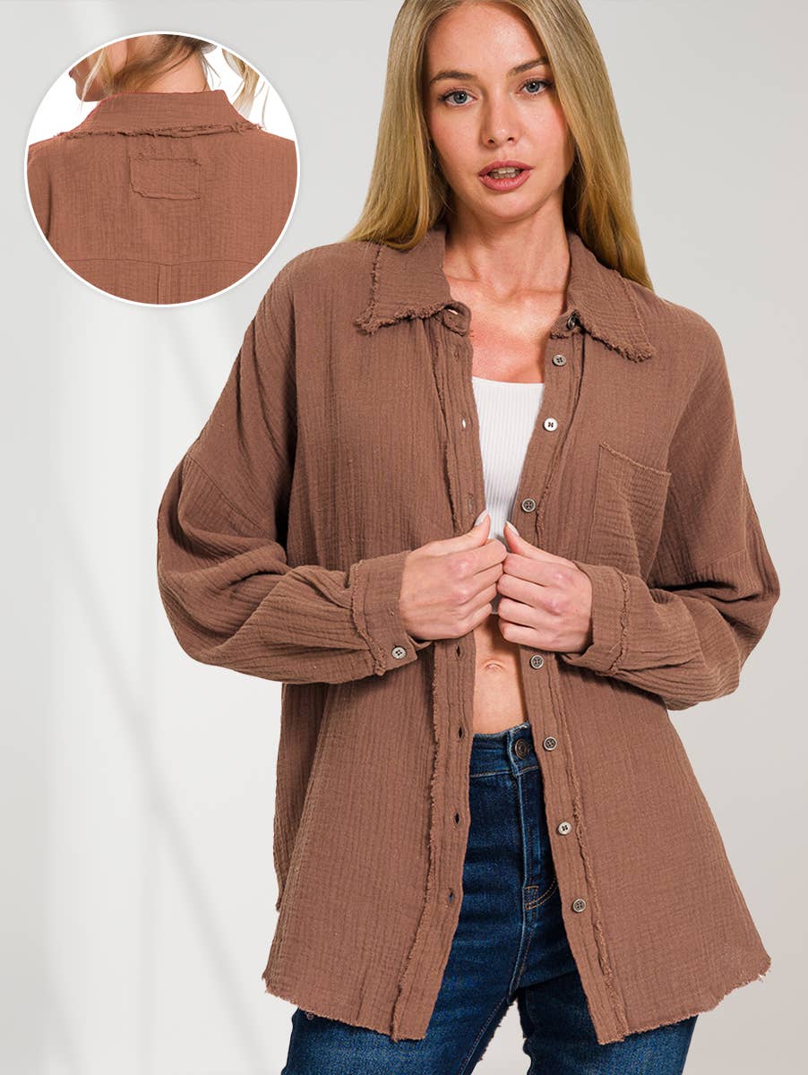 Oversized Raw Edge Shirt W/ Back Patch