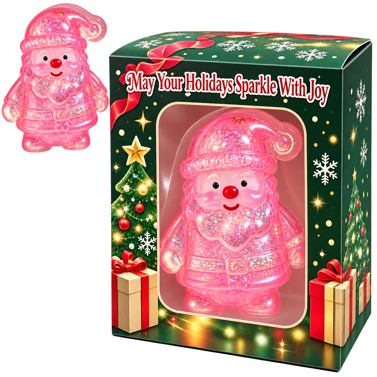 3.5" PINK SPARKLE SANTA CLAUS SQUISHY