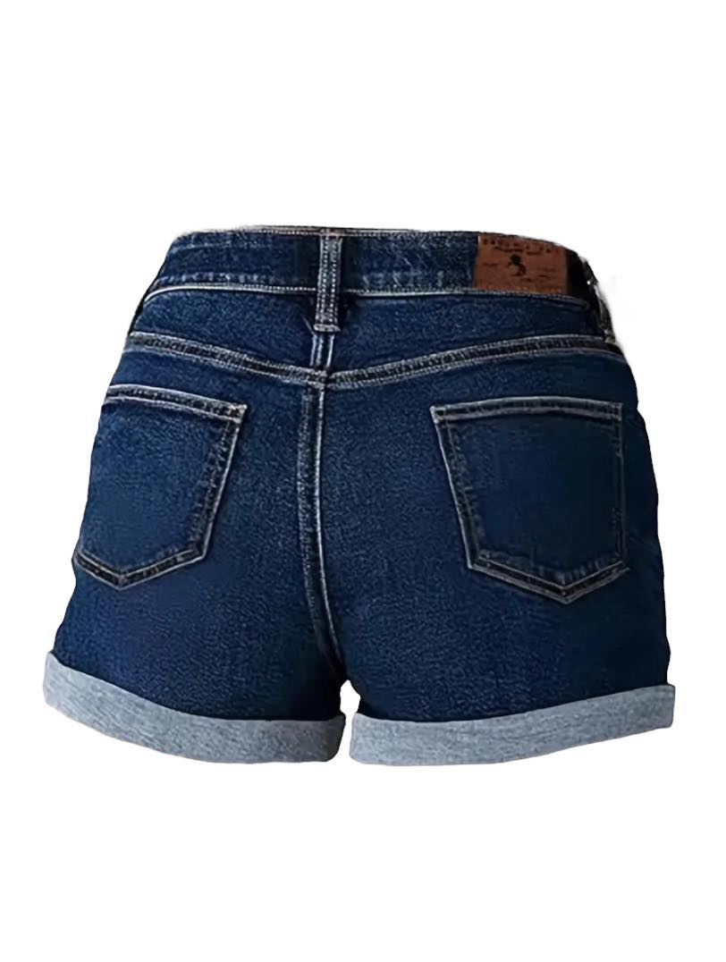 Asymmetrical Button Stretchy Denim Shorts