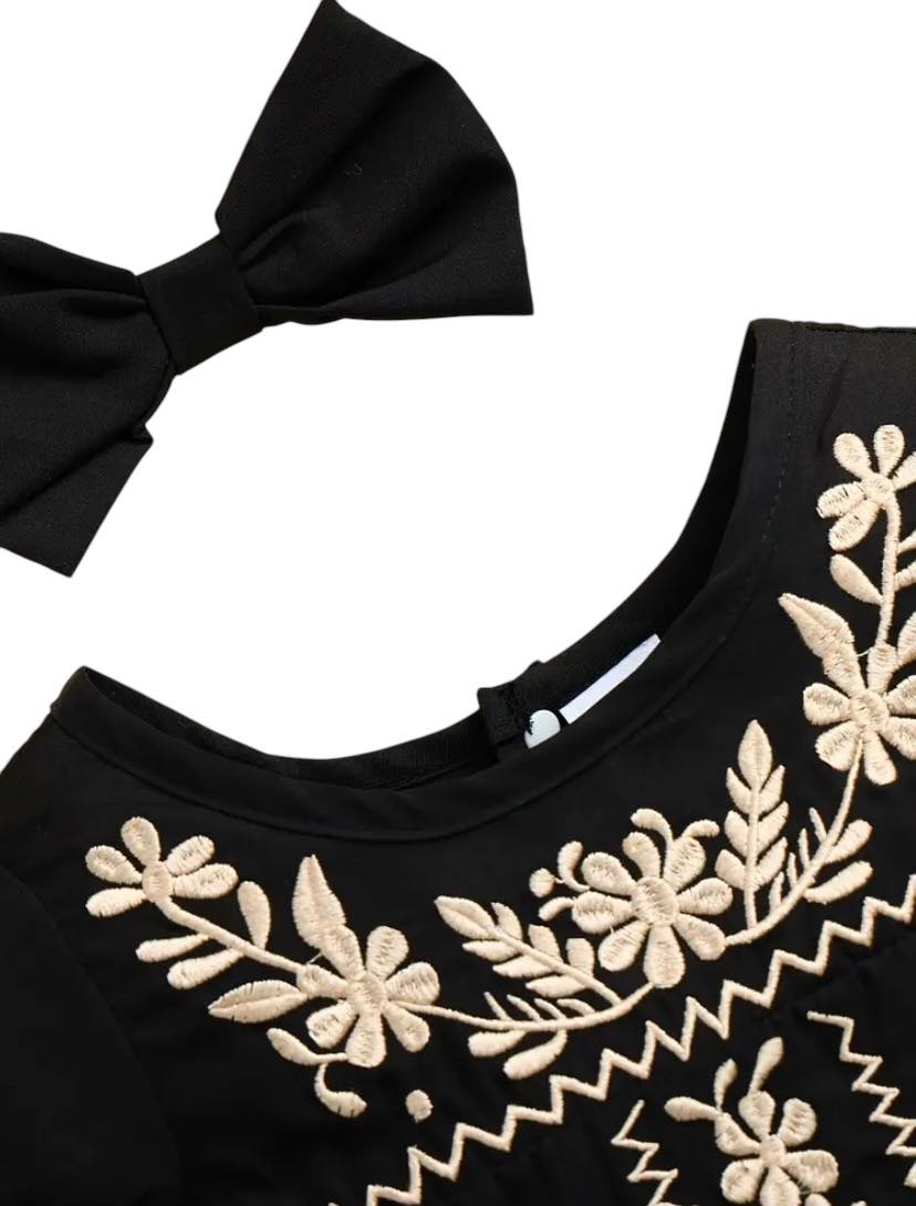 Black Embroidery Romper with Headband