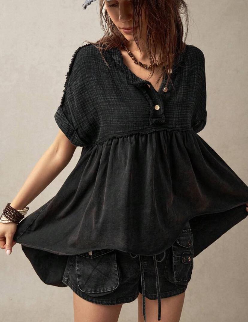 Oversized Black Boho Casual Top