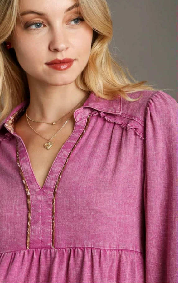UMGEE - Linen Baby Doll Collared Top