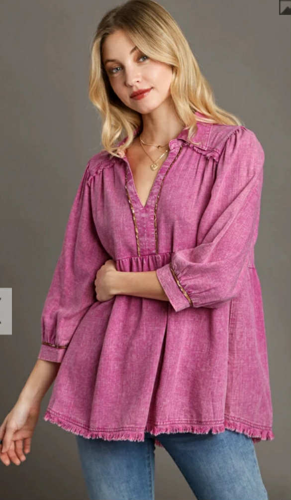 UMGEE - Linen Baby Doll Collared Top