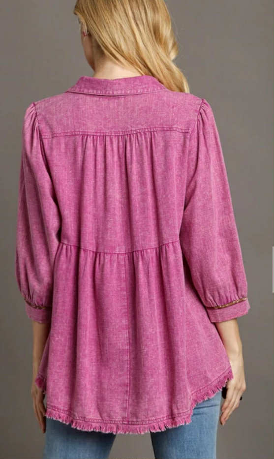 UMGEE - Linen Baby Doll Collared Top