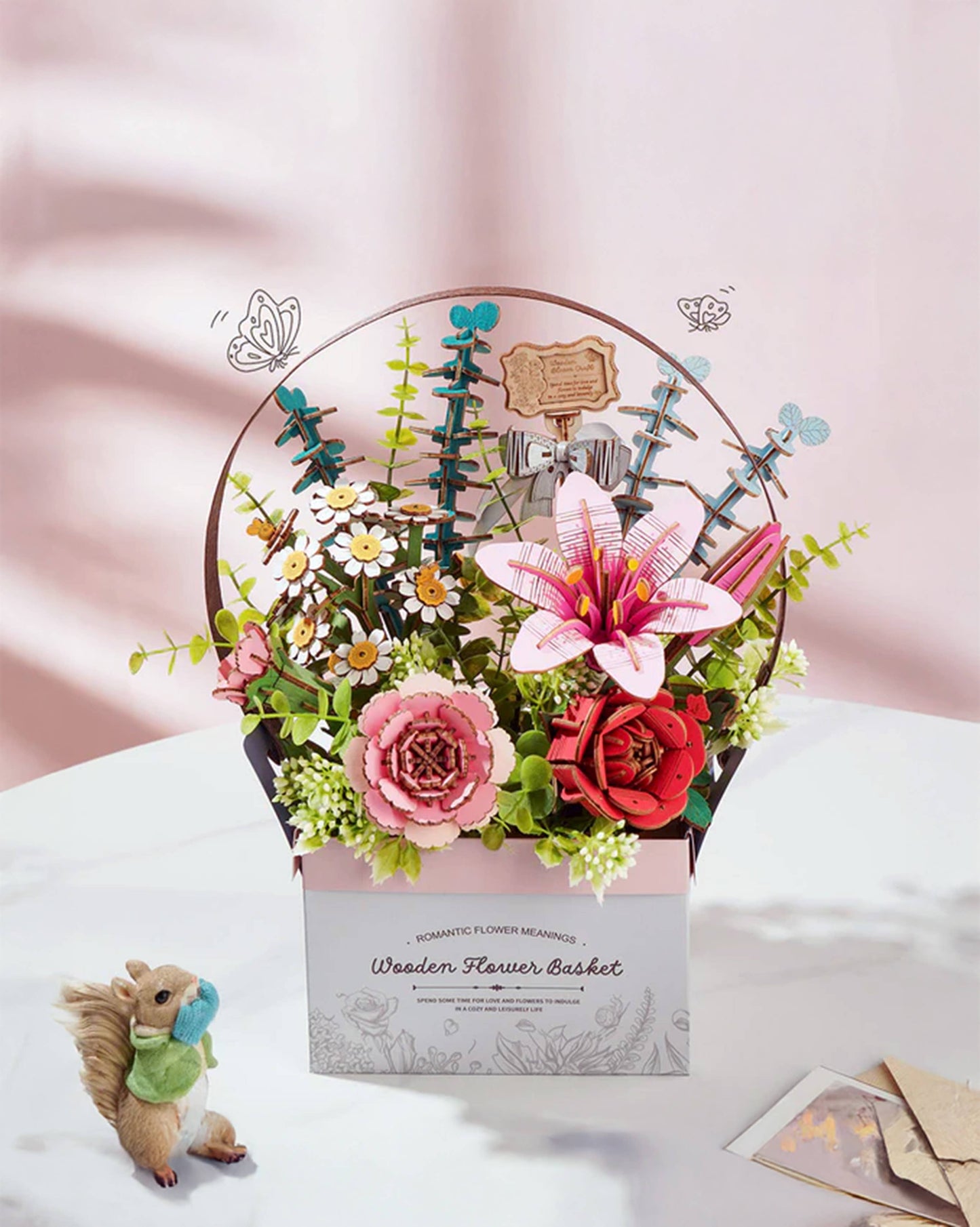 DIY 3D Wooden Flower Puzzle Basket