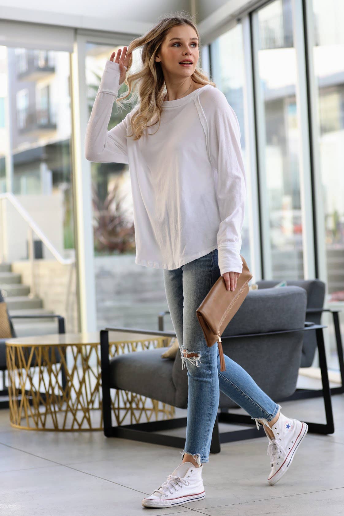 Cotton Raglan Sleeve Thumbhole Top