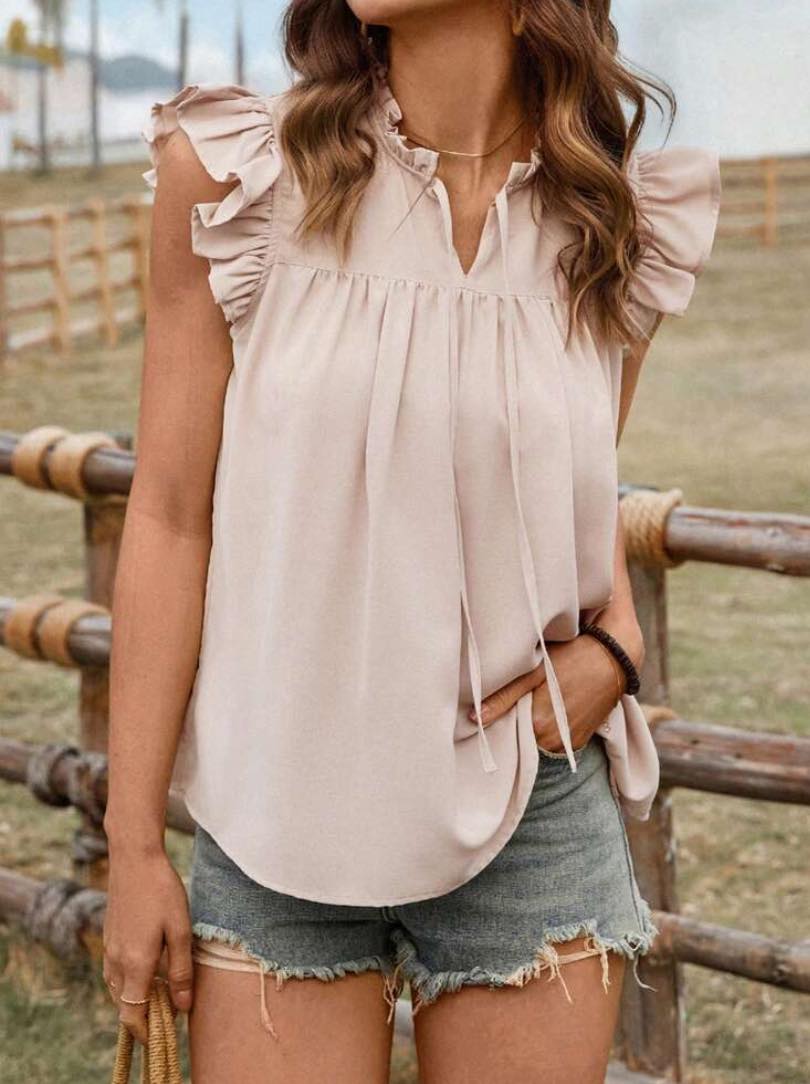 Tie Up Ruffle Trim Blouse