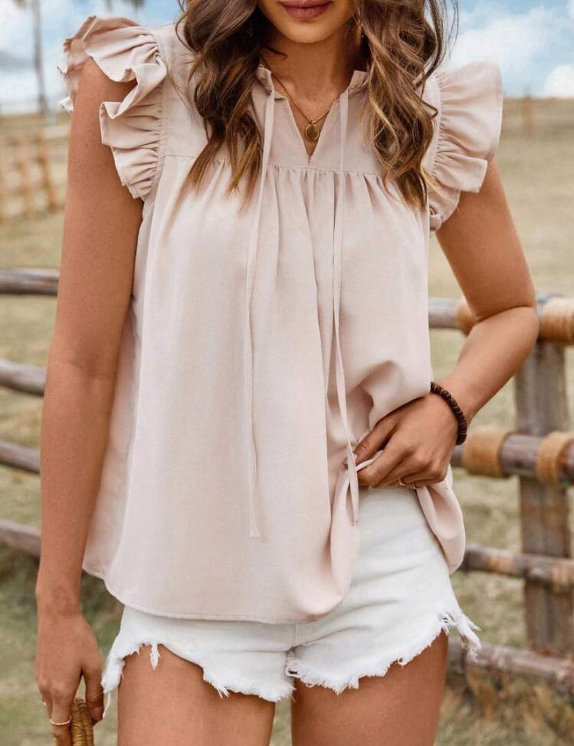 Tie Up Ruffle Trim Blouse