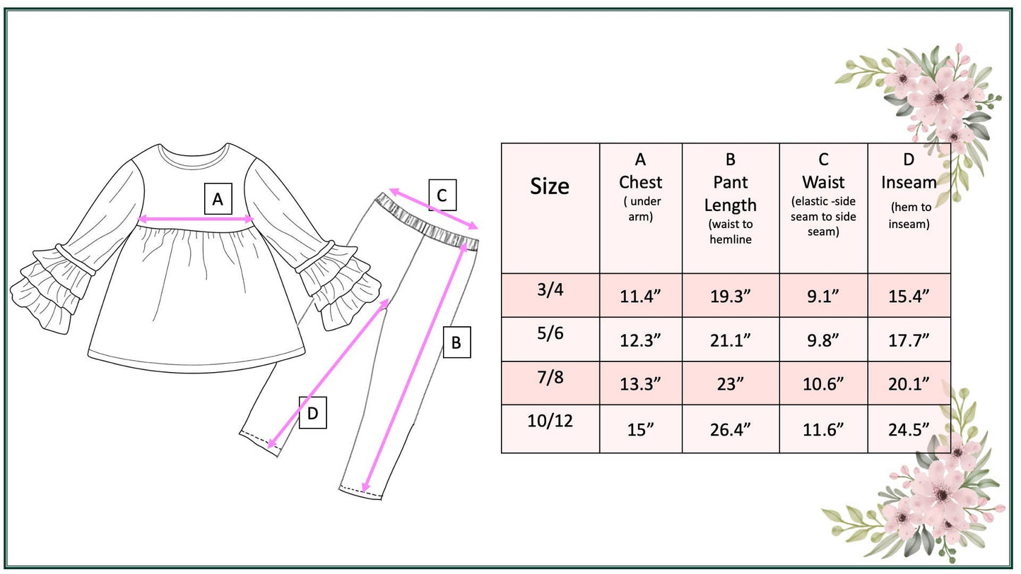 Kids Plum Floral 3 Ruffles Shirt & Leggings Set