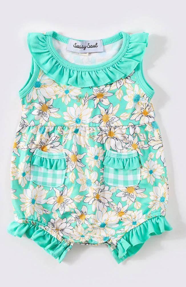 Bright Green Floral Romper