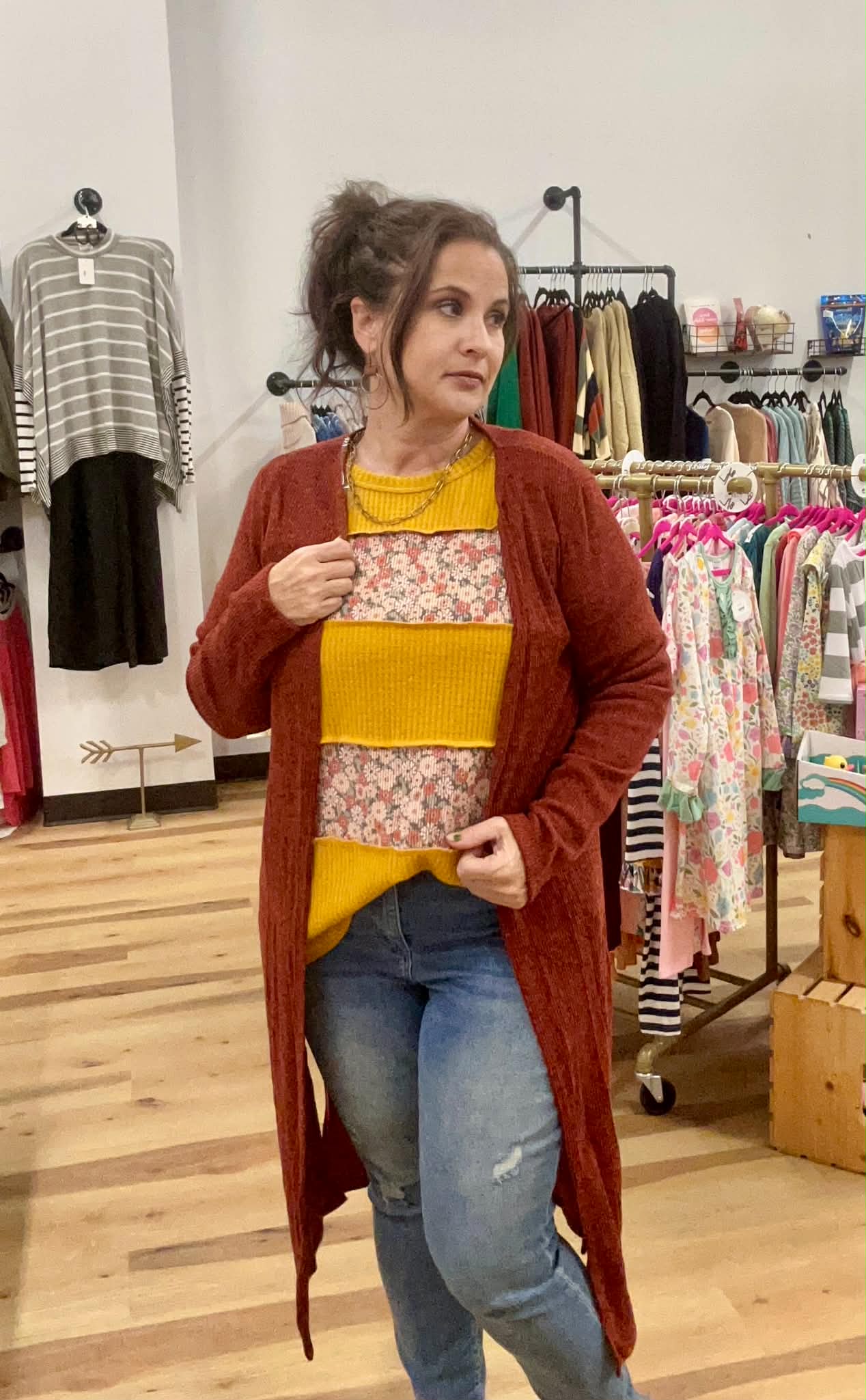 Two-Tone Ribbed Longline Cardigan