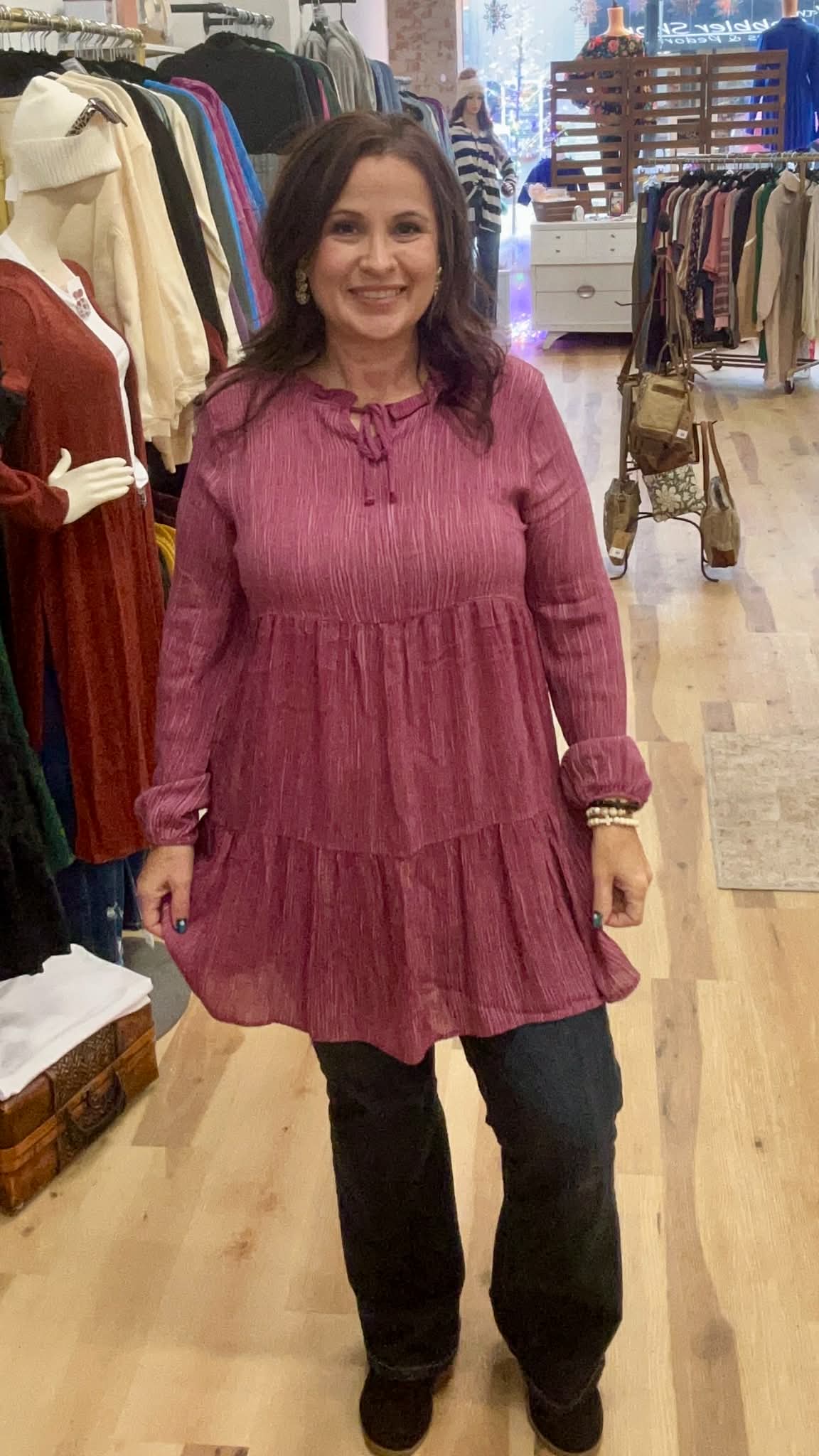 Pleats Tiered Pocket Ruffle Shirt Tunic