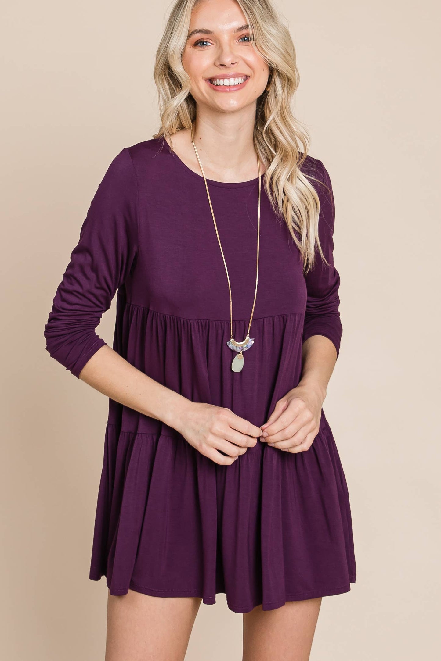 ETK-7794 Solid Modal Babydoll Tunic Top