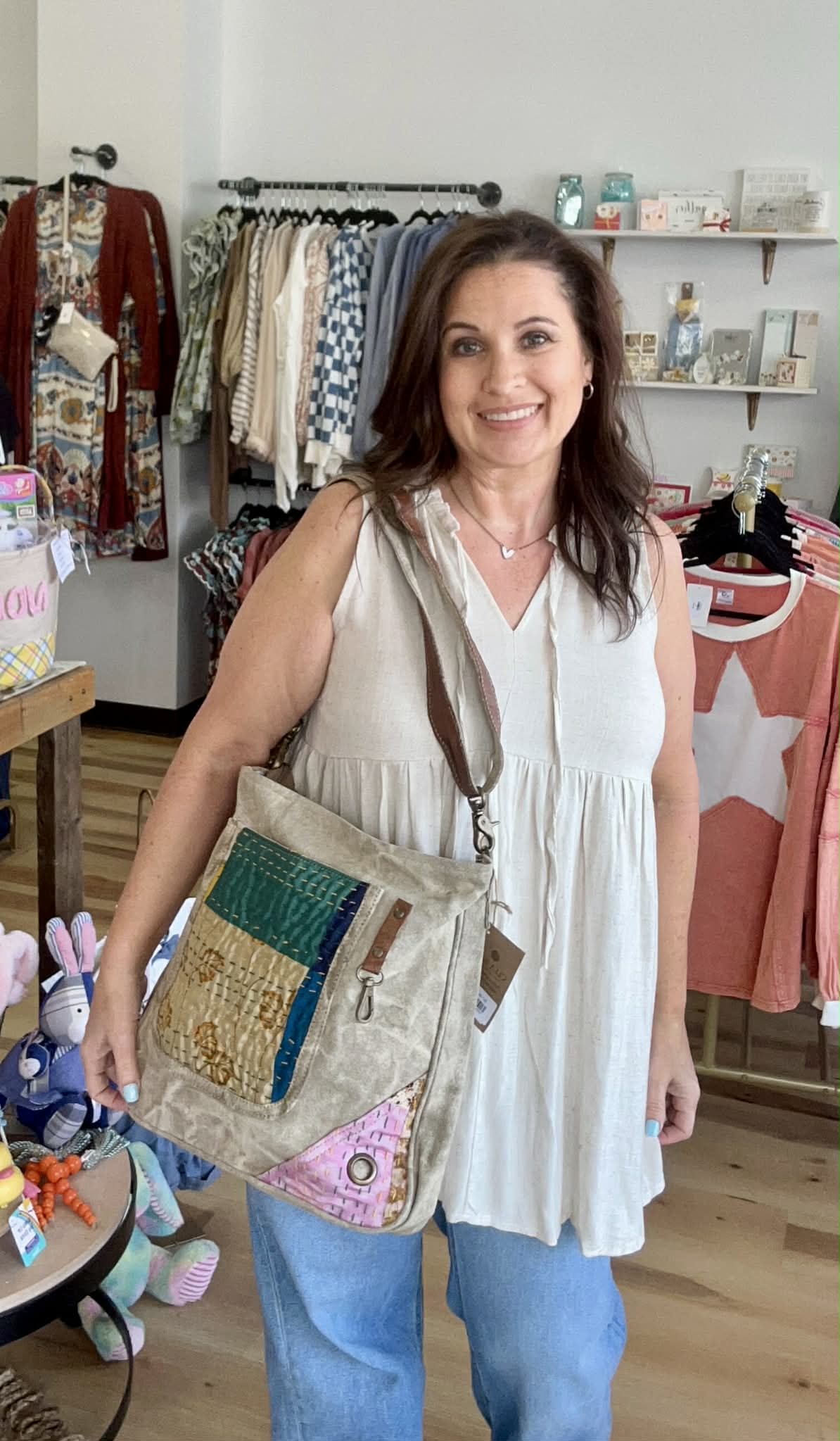 UMGEE Linen Blend Sleeveless Tiered Tunic Top