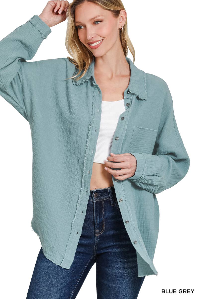 Oversized Raw Edge Shirt W/ Back Patch