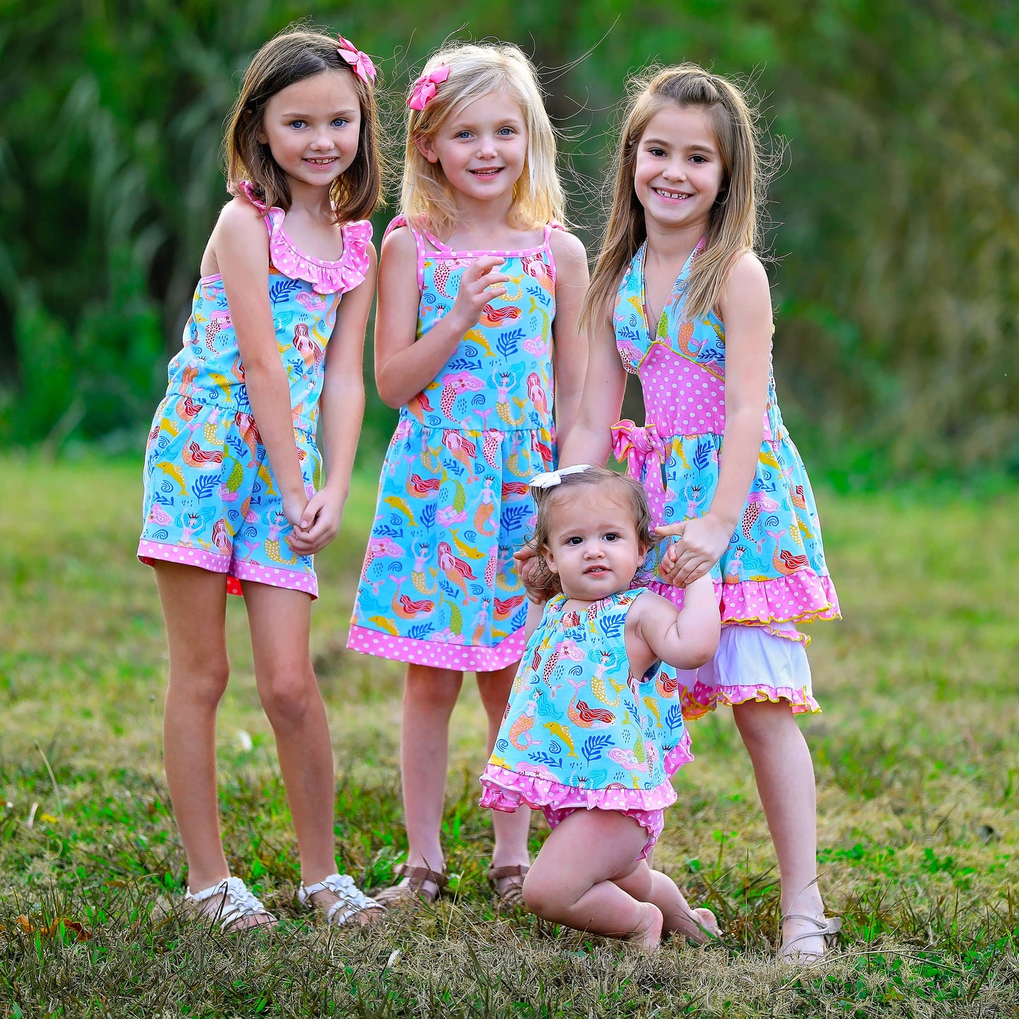 Girls Nautical Mermaid Shorts Jumpsuit Beach