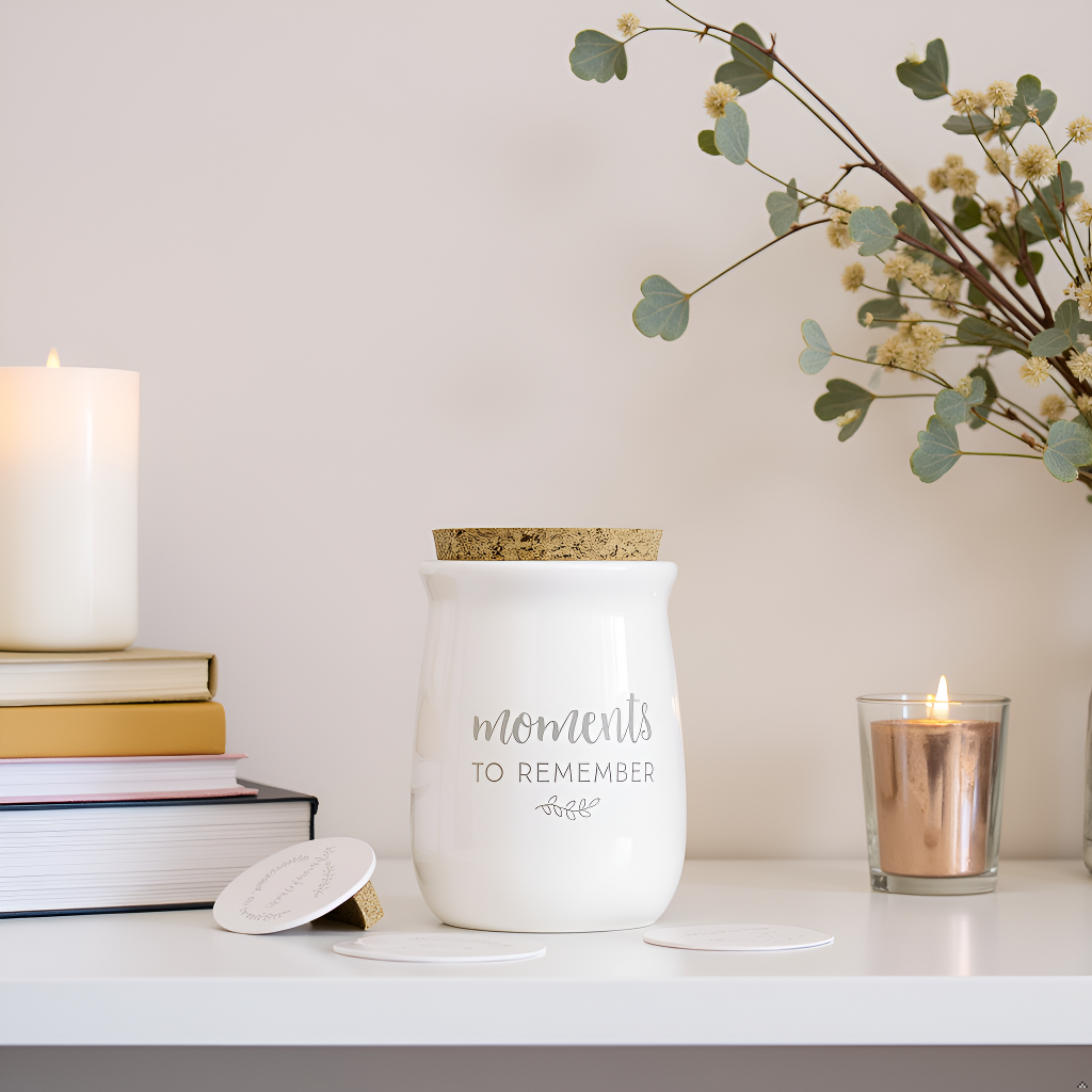 Ceramic Gratitude Blessings Jar & Memory Notecards, White