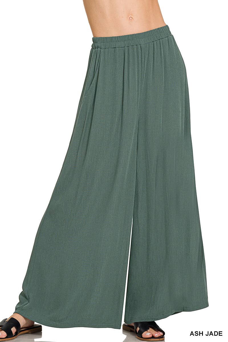 Woven Crinkle Wide Pants With Pockets