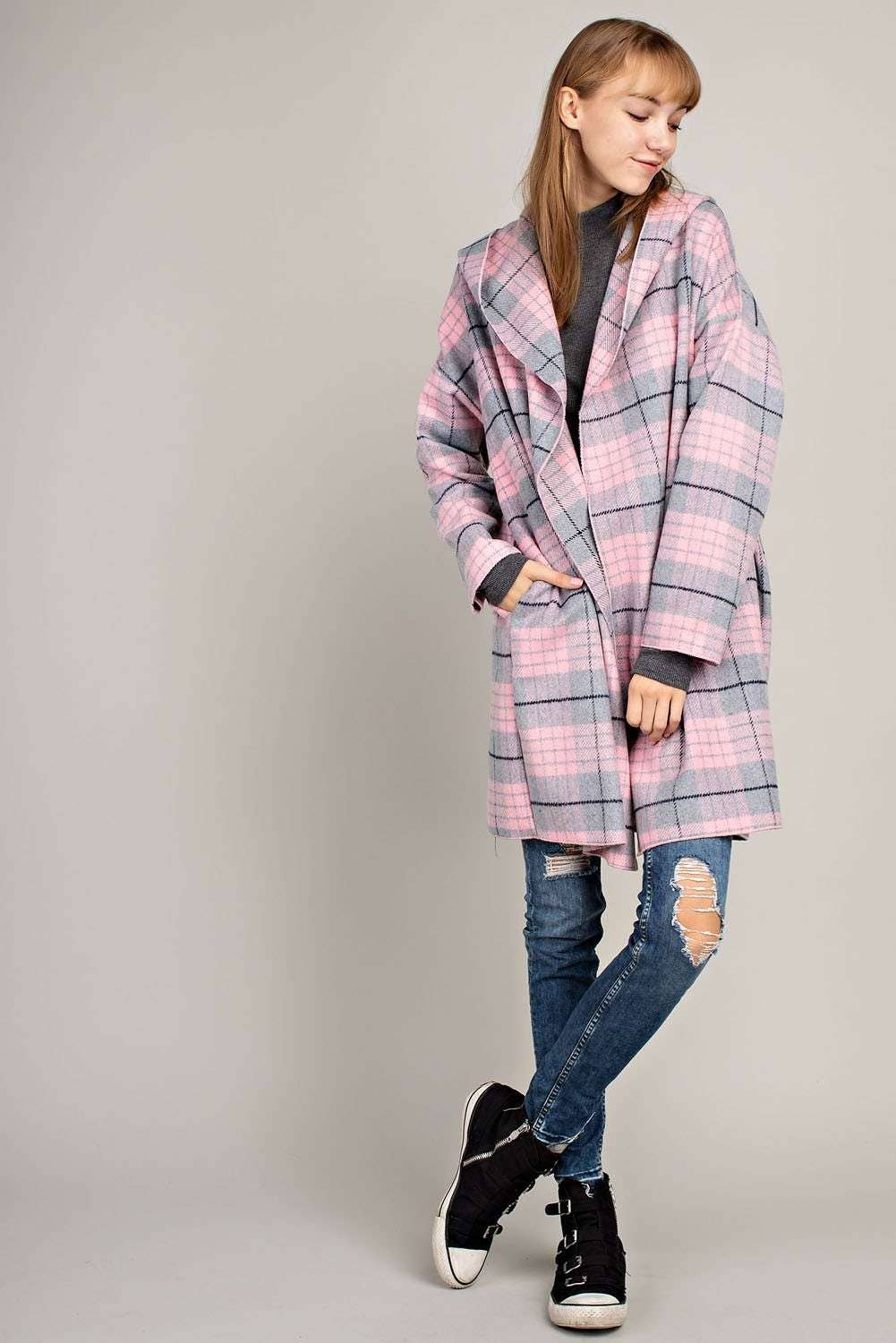 PLAID POCKETED HOODIE JACKET