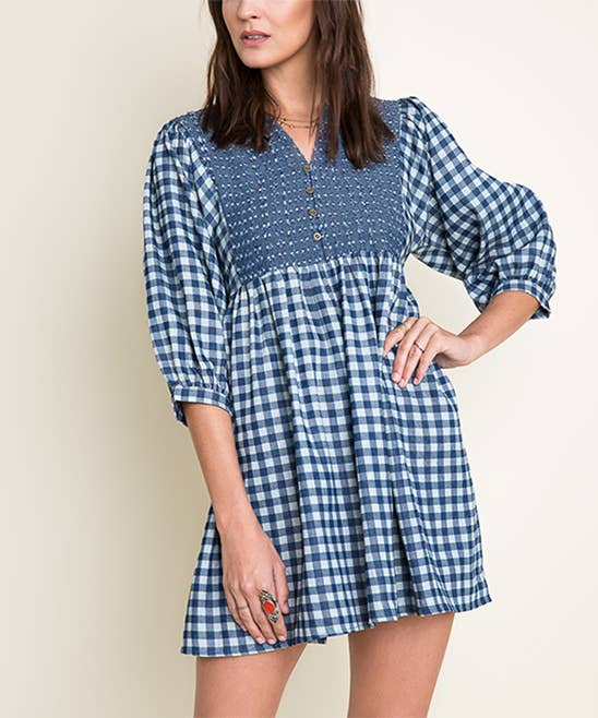 0702 Button-Front Empire-Waist Dress - Plus