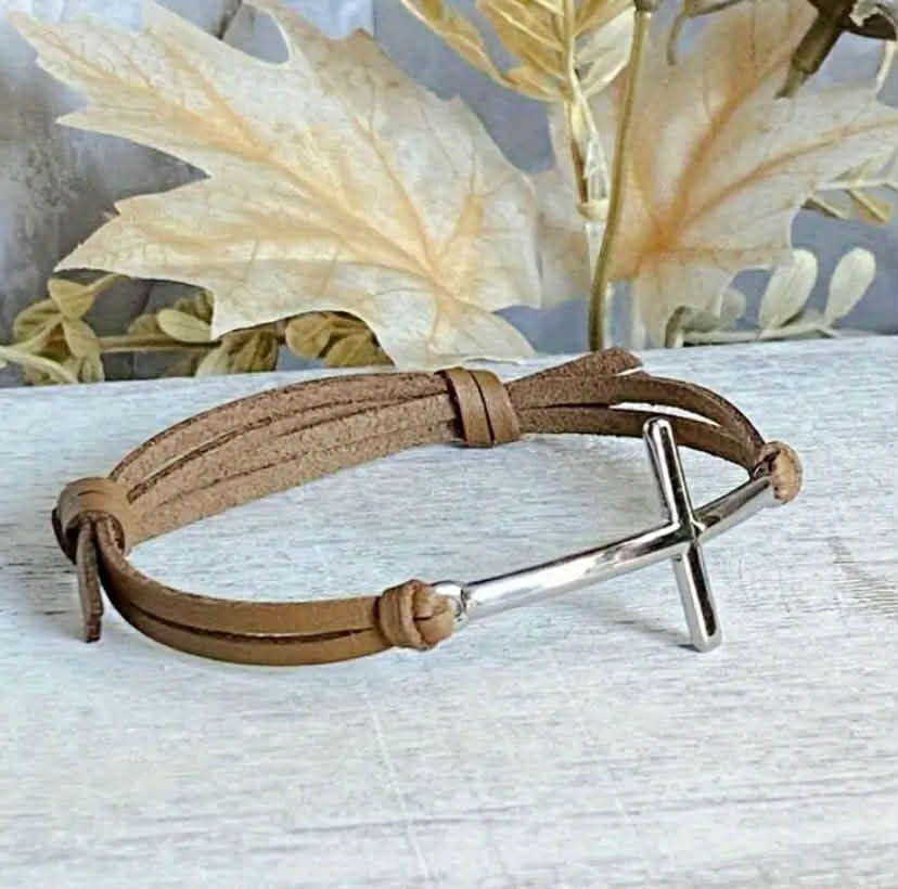 Adjustable Cross Leather Strips Bracelet