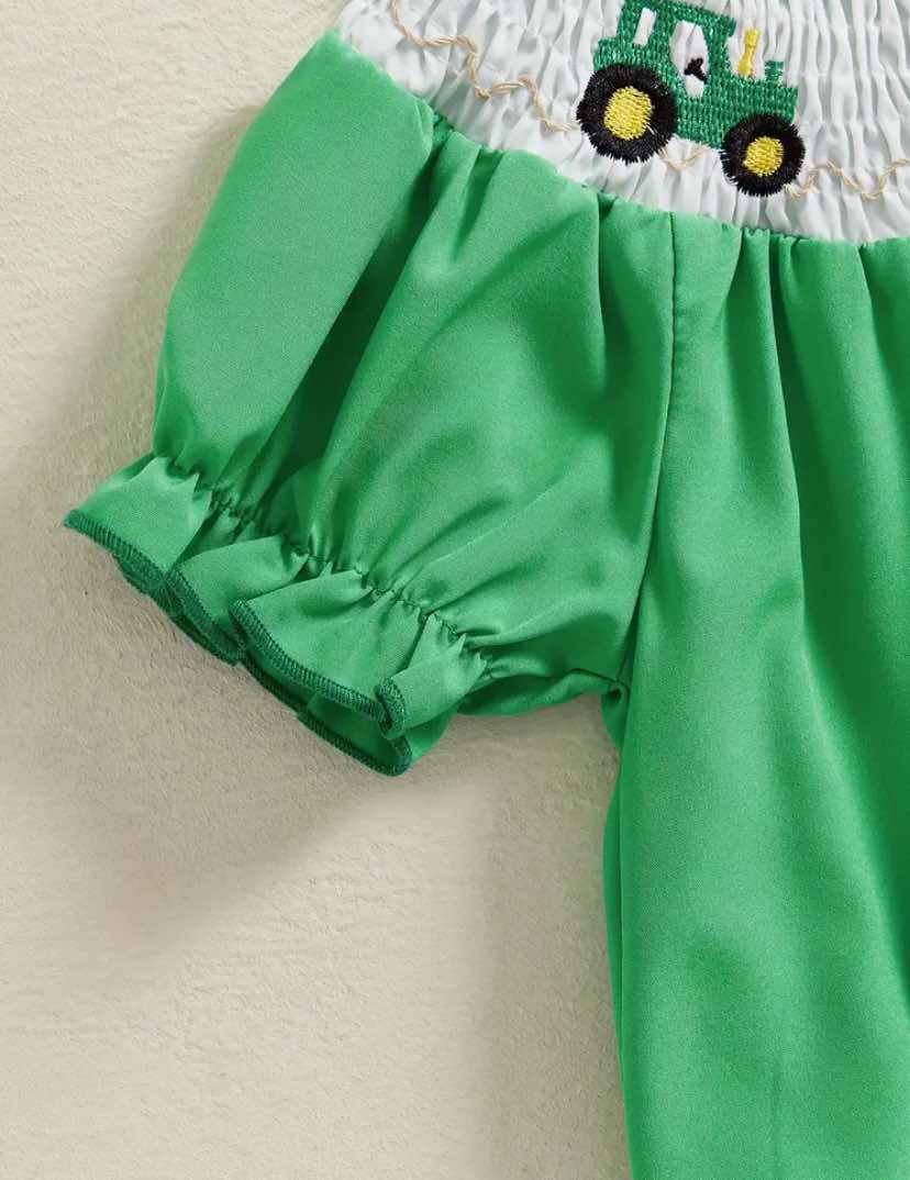 Green Tractor Romper