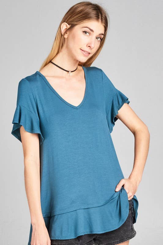 ETK-7183 Jersey V Neck Casual Top