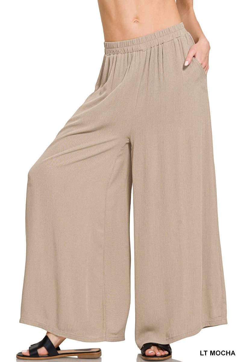 Woven Crinkle Wide Pants With Pockets