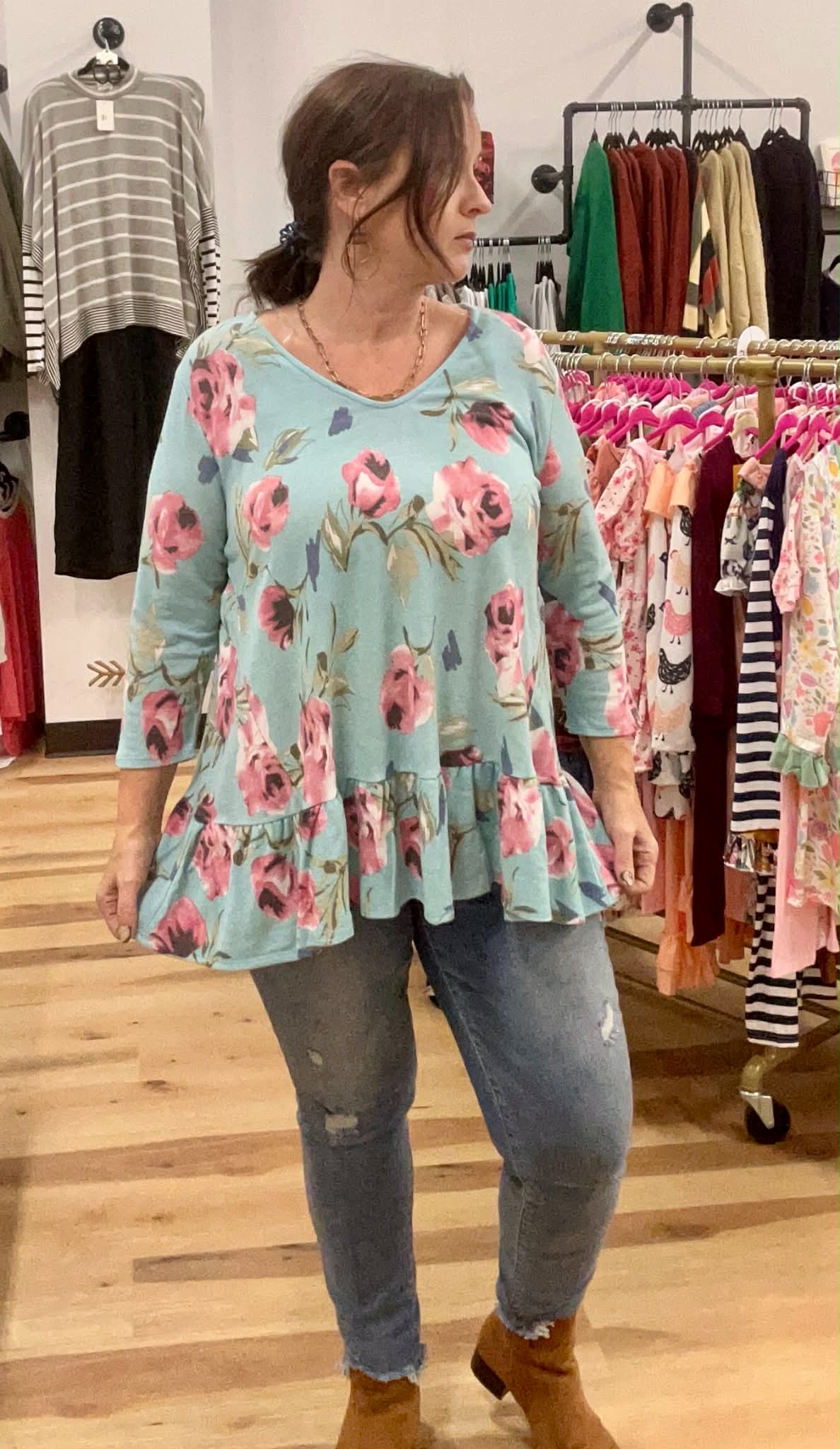 ETK-8356 Floral Swing French Terry Top