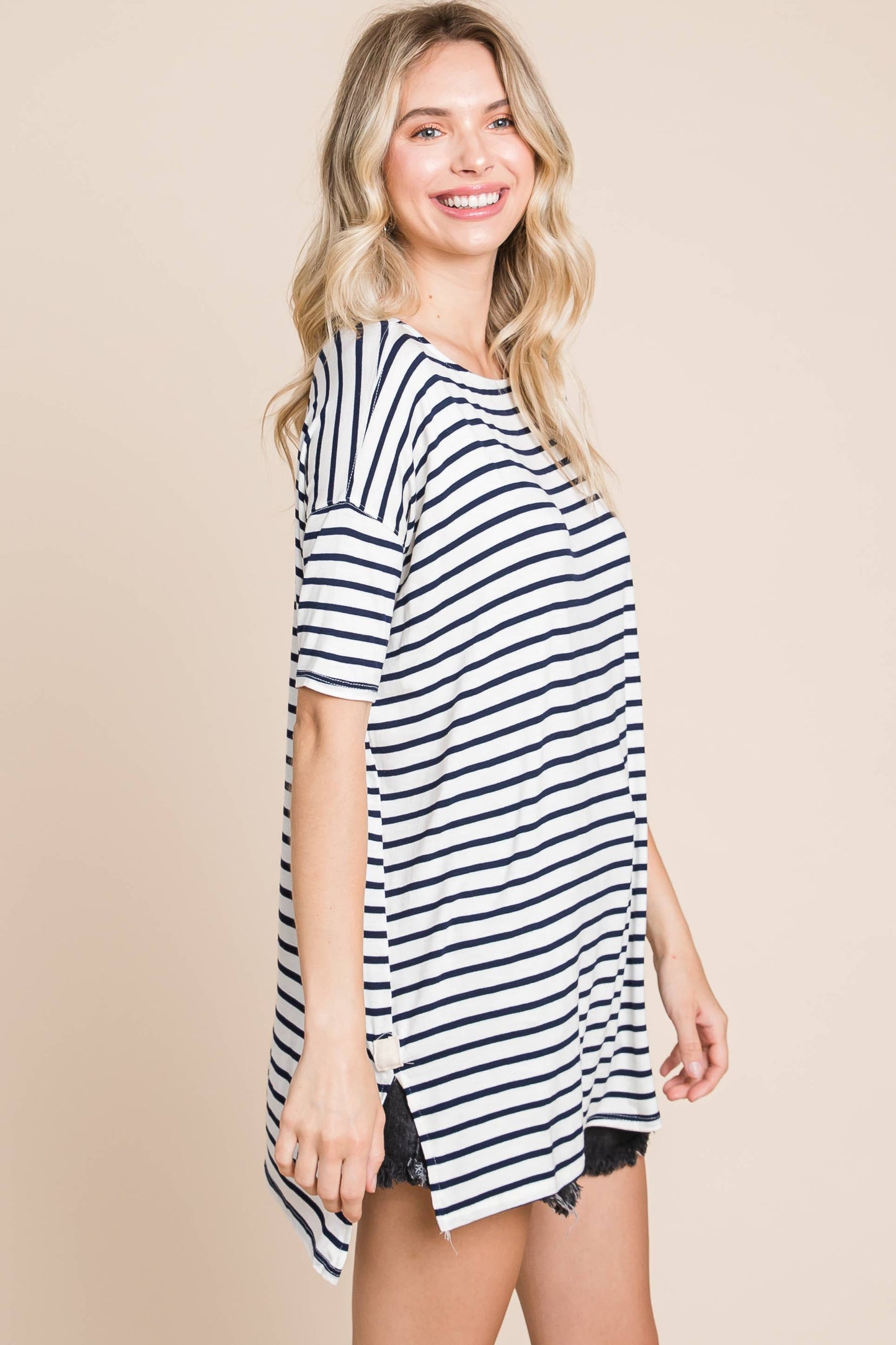 ETK-4107 Nautical Striped Tunic Top