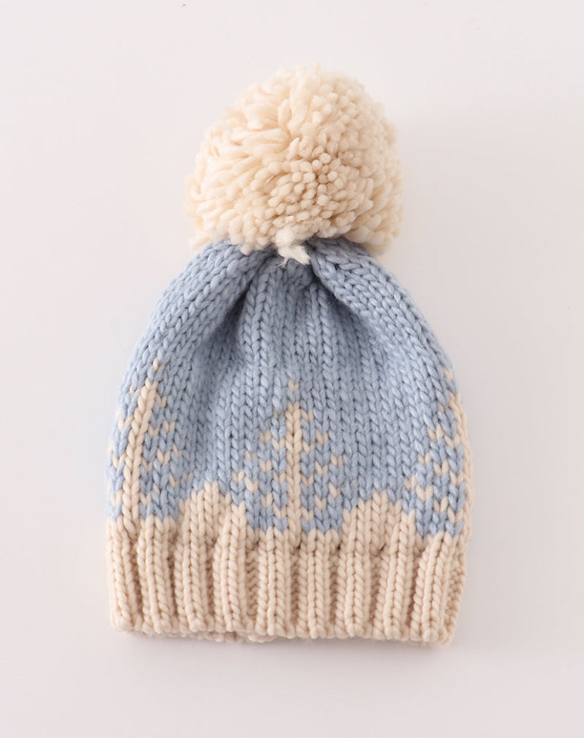 Blue Tree Pompom Hat