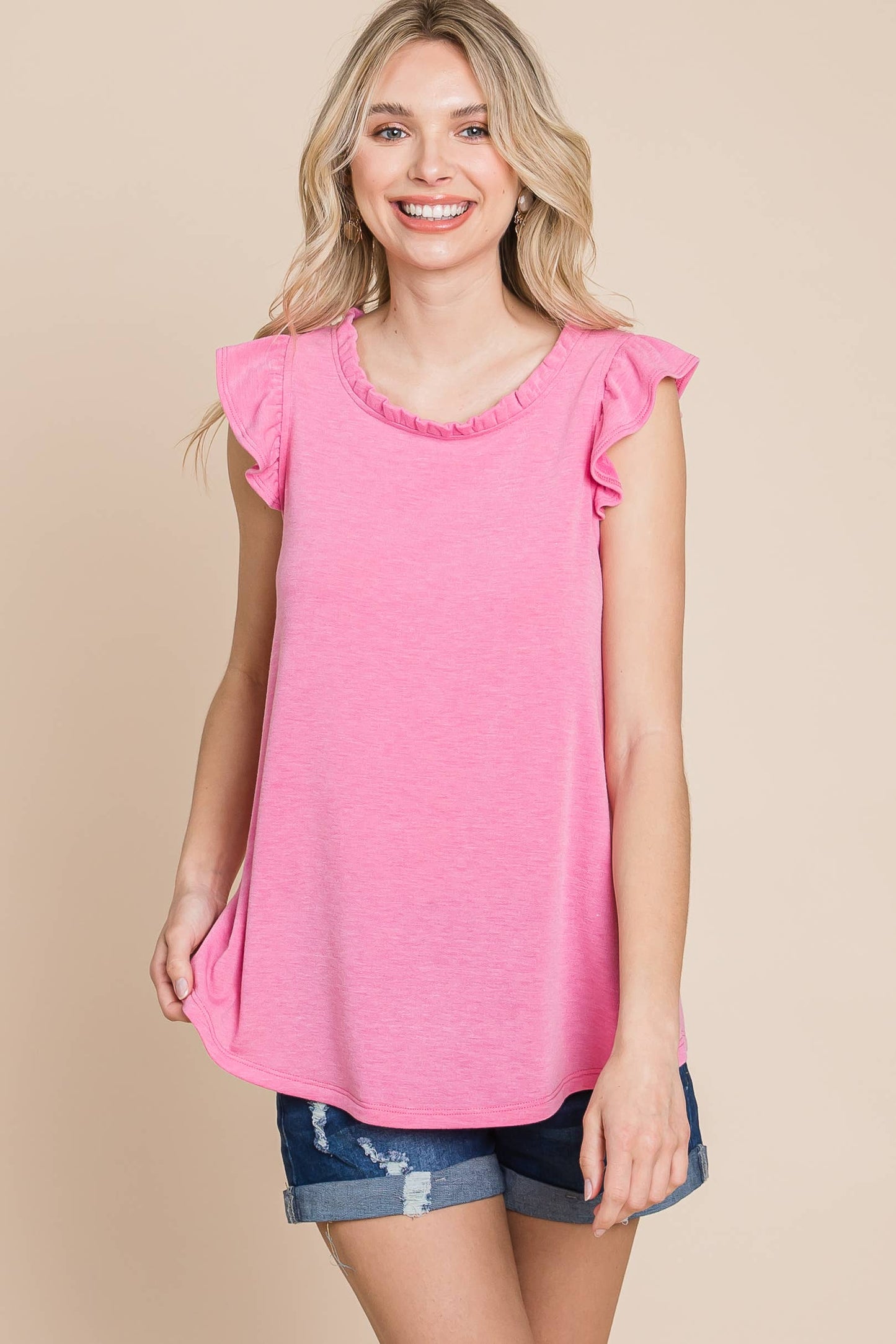 ETK-8735 Solid High Neck French Terry Top