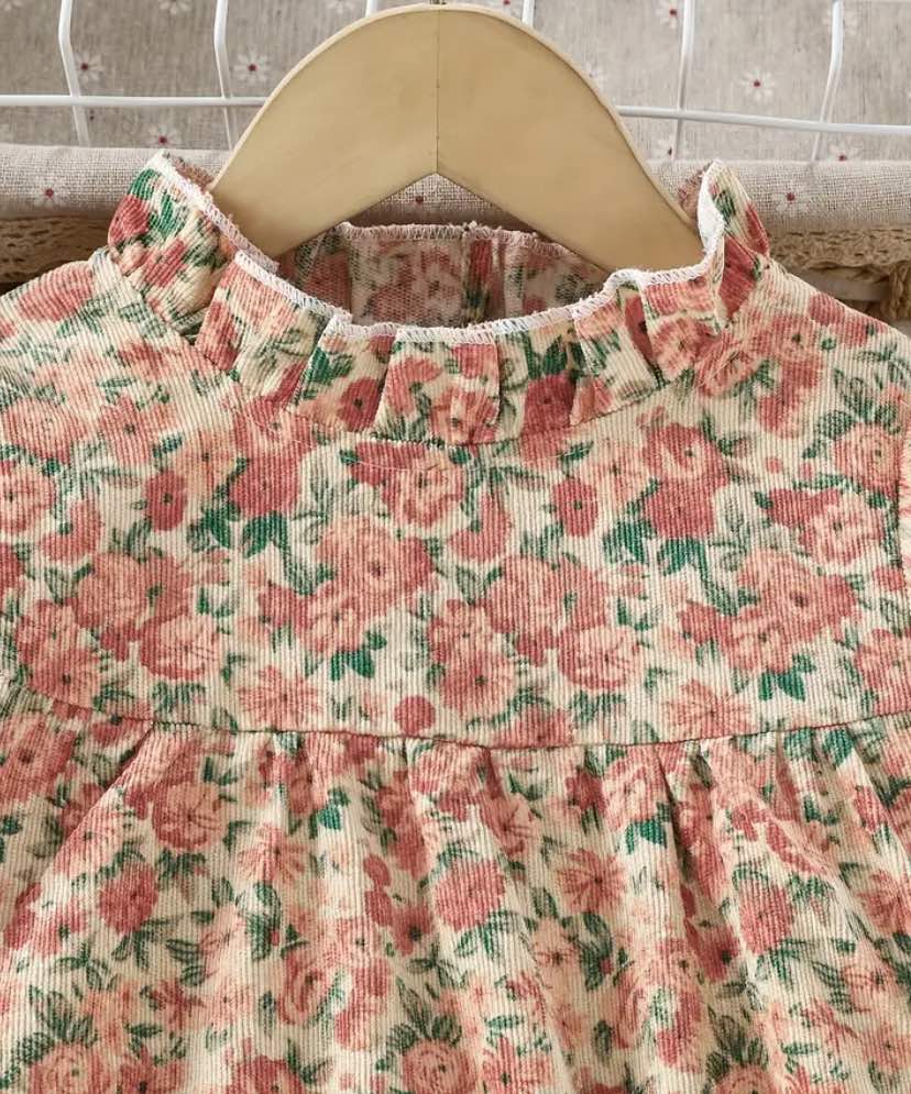 Rose Pink & Green Corduroy Dress