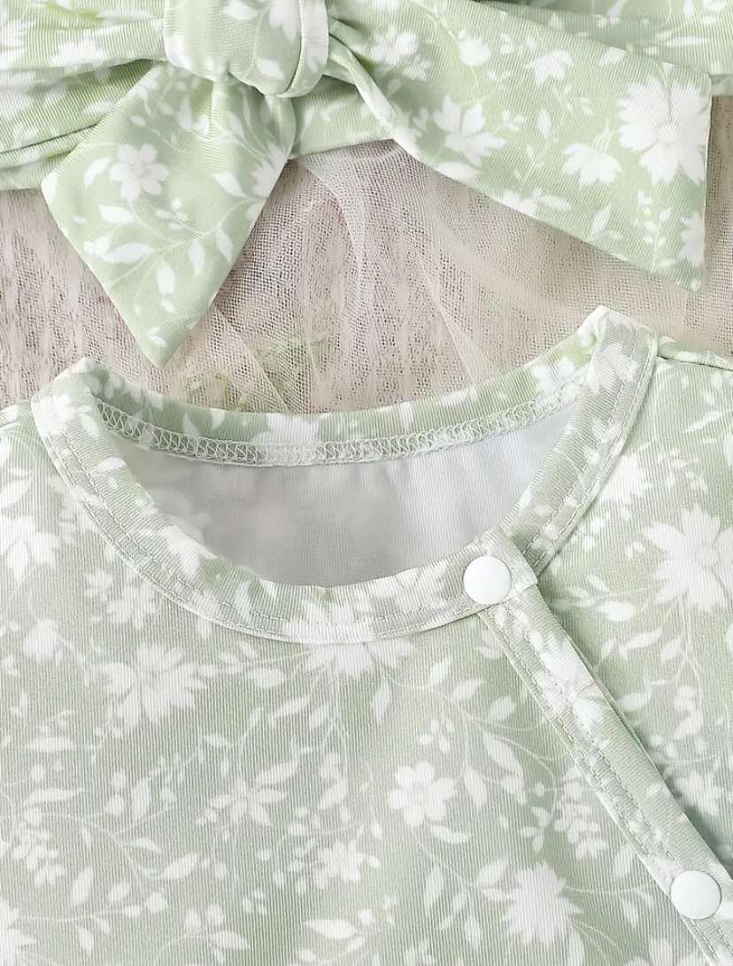 Mint Puff Sleeve Romper with Headband