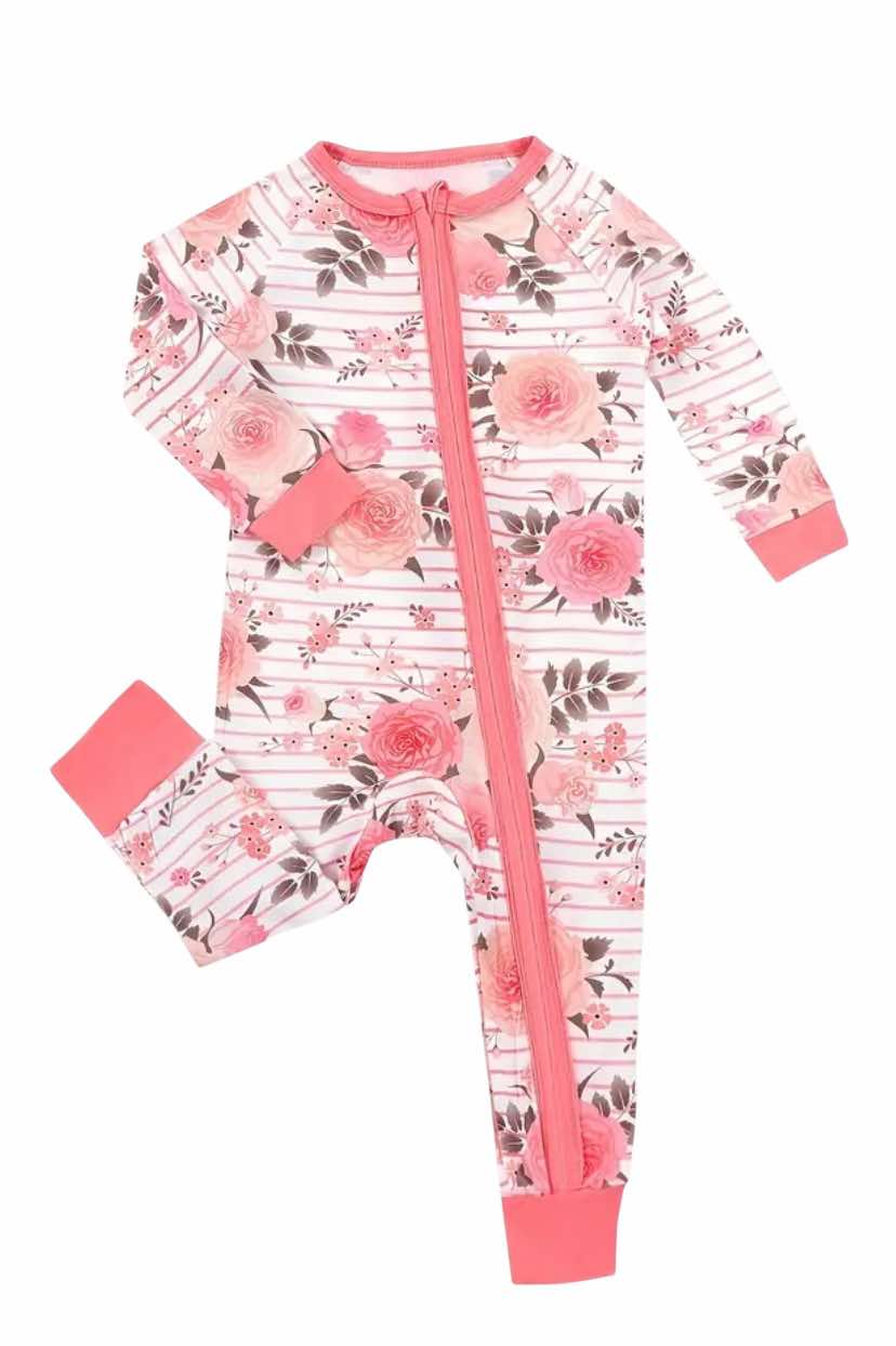 Peach Floral Bamboo Zip Up Sleeper