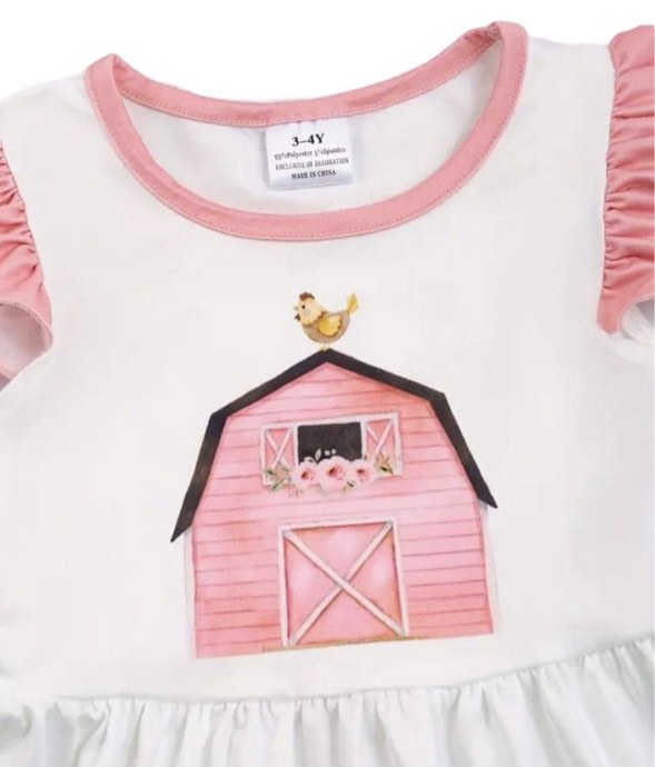 Pink Ruffle Sleeve Farm Dress