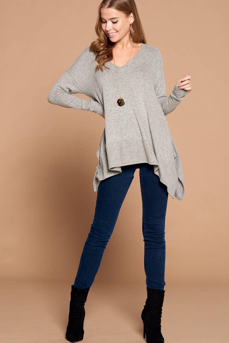 ETK-7833 V Neck Casual Hacci Brush Top
