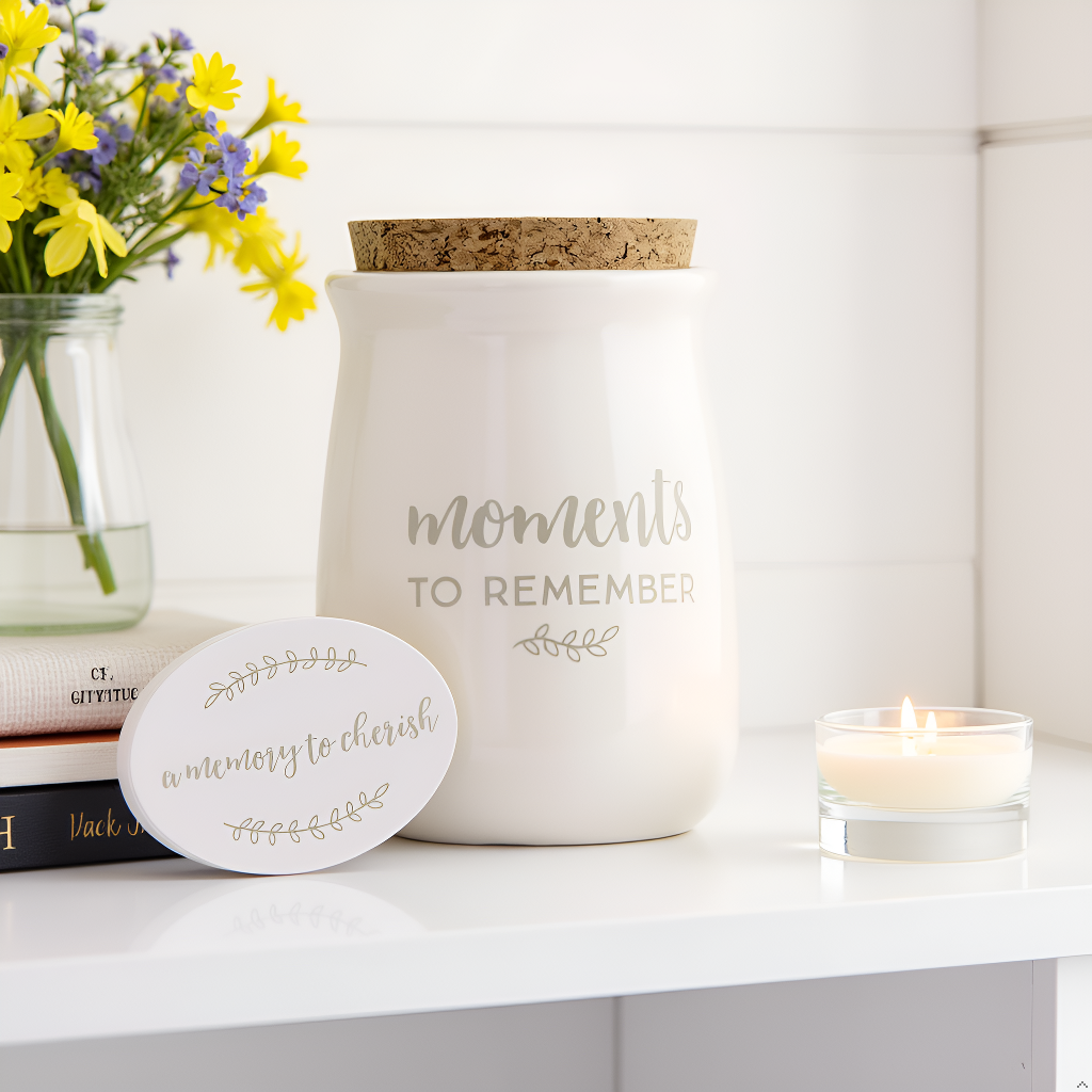 Ceramic Gratitude Blessings Jar & Memory Notecards, White