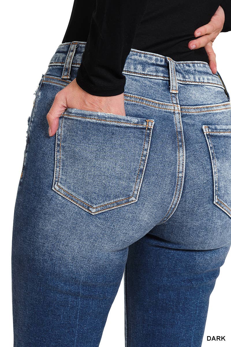 Distressed Crop Flare DENIM PANTS