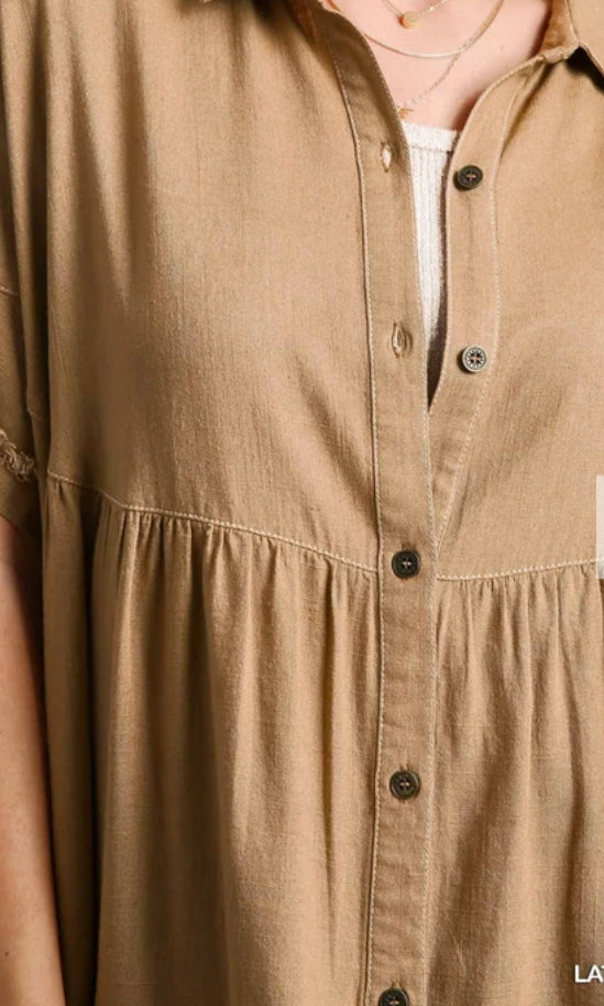 UMGEE - Linen Button Up With Side Slit and Frayed Hem