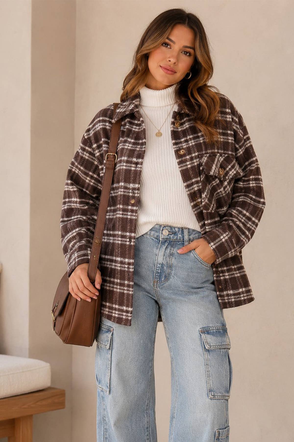 Fall Vibes Plaid Print Shacket