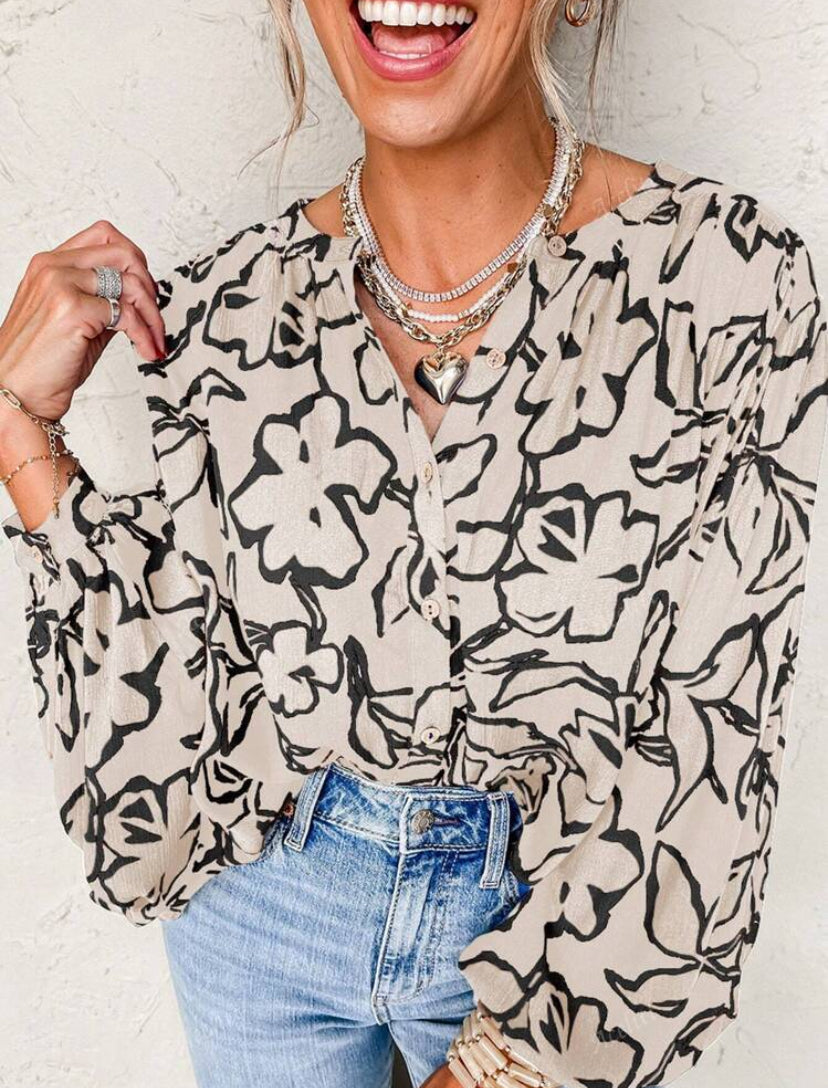 Black Cream Floral Blouse