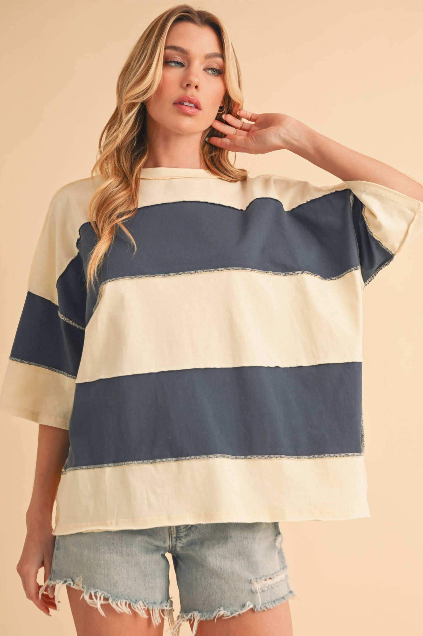 8417FN Polly Color Block Top