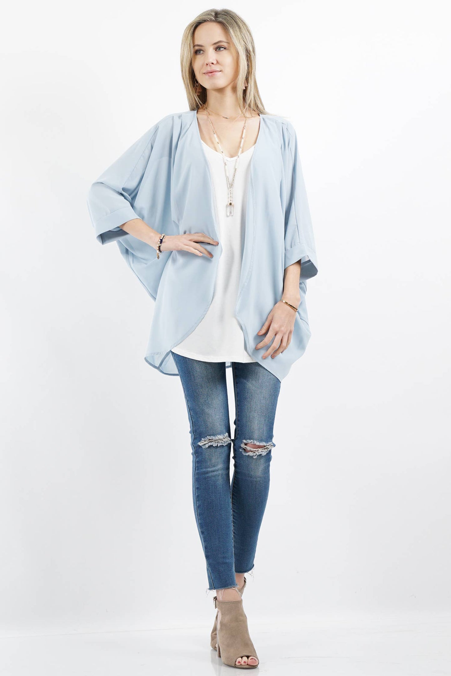 Chiffon Shoulder pleated Kimono Cardigan